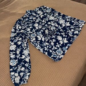 Ann Taylor navy/white/cream floral blouse